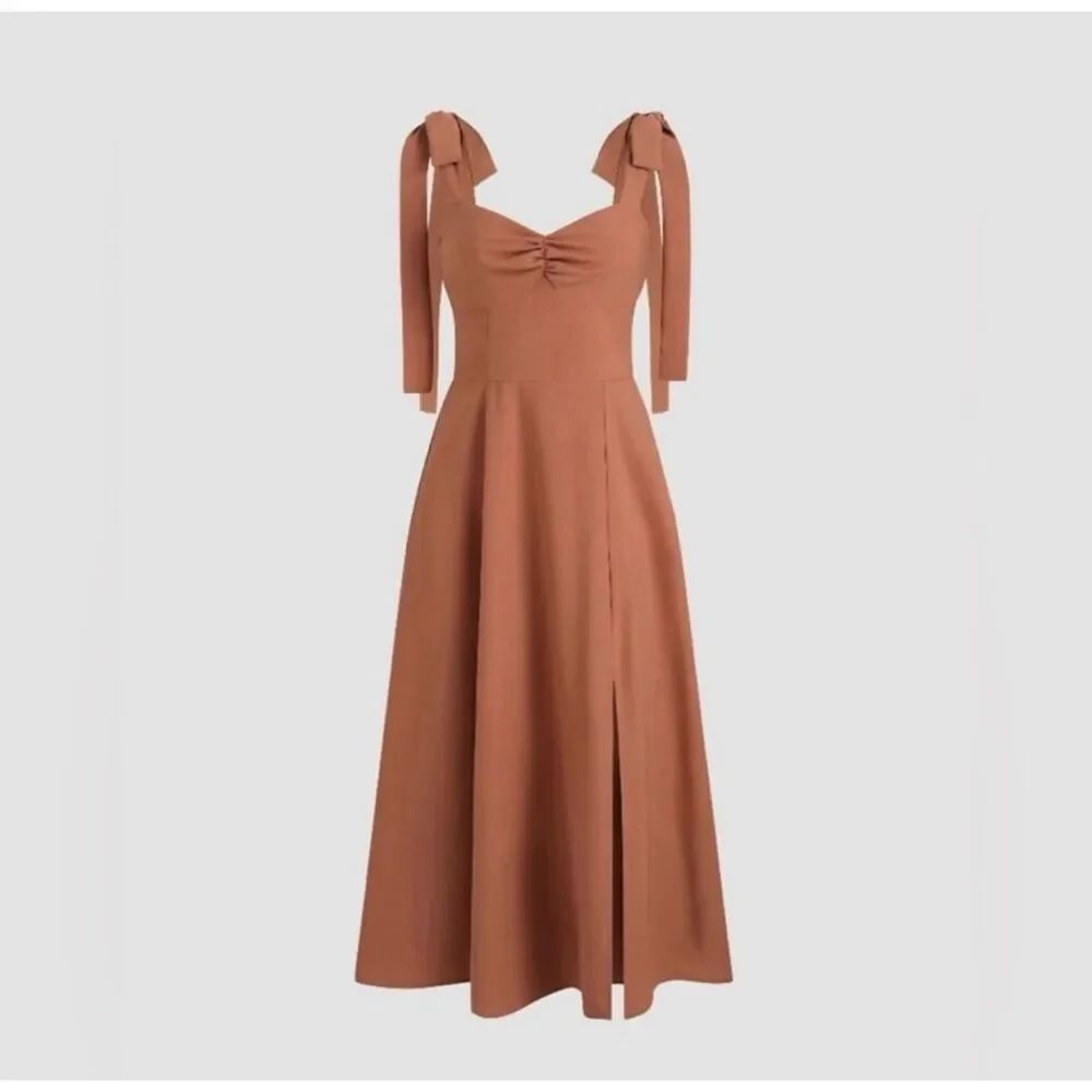 Cider NWT Brown Solid Bowknot Corset Sleeveless Side Slit Midi Dress Size 4XL